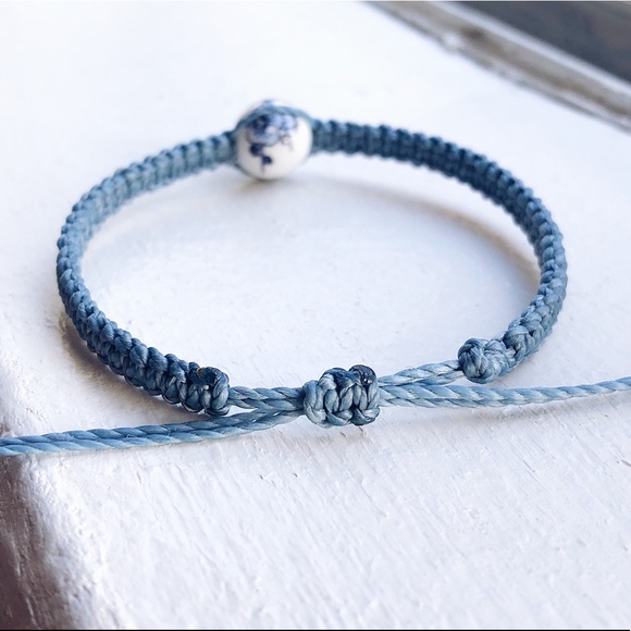 Plum Blossom Porcelain Bead (Dusty Blue) Bracelet - Picture 3 of 5